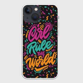 Чехол для iPhone 13 mini с принтом Girl rule the world в Петрозаводске,  |  | 8 марта | fem | feminism | feminist | девочки | девушки | женщины | феминизм | феминист | фемистка