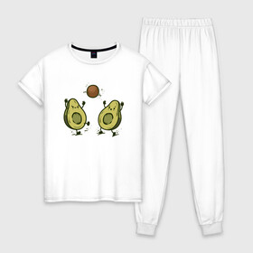 Женская пижама хлопок с принтом Авокадик в Петрозаводске, 100% хлопок | брюки и футболка прямого кроя, без карманов, на брюках мягкая резинка на поясе и по низу штанин | avocado | vegan | vegetarian | авокадо | веган | вегетарианство