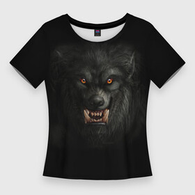 Женская футболка 3D Slim с принтом Вервольф в Петрозаводске,  |  | вервольф | волк | волк оборотень | волк рычит | волк скалится | волчица | волчьи зубы | волчья голова | волчья пасть | голова волка | лютоволк | оборотень | оскал волка | трусы с волк | хищный оскал