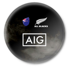 Значок с принтом ALL BLACKS в Петрозаводске,  металл | круглая форма, металлическая застежка в виде булавки | all blacks | new zealandd | rugby | новая зеландия | олл блэкс | регби | хака