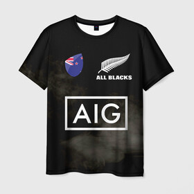 Мужская футболка 3D с принтом ALL BLACKS в Петрозаводске, 100% полиэфир | прямой крой, круглый вырез горловины, длина до линии бедер | Тематика изображения на принте: all blacks | new zealandd | rugby | новая зеландия | олл блэкс | регби | хака