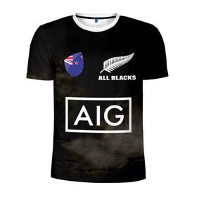 Мужская футболка 3D спортивная с принтом ALL BLACKS в Петрозаводске, 100% полиэстер с улучшенными характеристиками | приталенный силуэт, круглая горловина, широкие плечи, сужается к линии бедра | Тематика изображения на принте: all blacks | new zealandd | rugby | новая зеландия | олл блэкс | регби | хака