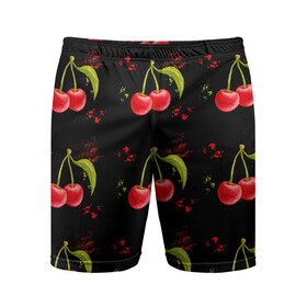 Мужские шорты спортивные с принтом Вишенки в Петрозаводске,  |  | брызги | вишня | красный | сочно | ягода