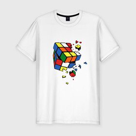 Мужская футболка хлопок Slim с принтом Кубик Рубика в Петрозаводске, 92% хлопок, 8% лайкра | приталенный силуэт, круглый вырез ворота, длина до линии бедра, короткий рукав | kubik rubika | головоломка | игра | куб | кубик рубика