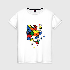 Женская футболка хлопок с принтом Кубик Рубика в Петрозаводске, 100% хлопок | прямой крой, круглый вырез горловины, длина до линии бедер, слегка спущенное плечо | kubik rubika | головоломка | игра | куб | кубик рубика