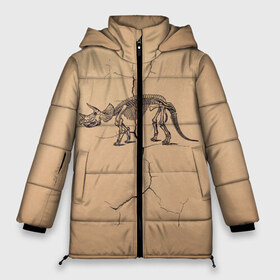 Женская зимняя куртка 3D с принтом Triceratops skeleton в Петрозаводске, верх — 100% полиэстер; подкладка — 100% полиэстер; утеплитель — 100% полиэстер | длина ниже бедра, силуэт Оверсайз. Есть воротник-стойка, отстегивающийся капюшон и ветрозащитная планка. 

Боковые карманы с листочкой на кнопках и внутренний карман на молнии | dinosaur | extinct | primal | skeleton | triceratops | вымерший | динозавр | первобытный | скелет | трицератопс