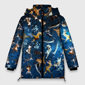 Женская зимняя куртка 3D с принтом Космические коты в Петрозаводске, верх — 100% полиэстер; подкладка — 100% полиэстер; утеплитель — 100% полиэстер | длина ниже бедра, силуэт Оверсайз. Есть воротник-стойка, отстегивающийся капюшон и ветрозащитная планка. 

Боковые карманы с листочкой на кнопках и внутренний карман на молнии | галактика | звезды | космос | кот | котики | кошак | кошка | паттрен