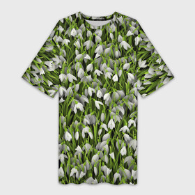 Платье-футболка 3D с принтом Подснежники в Петрозаводске,  |  | 8 марта | букет | весенний | весна | клумба | паттерн | подарок | подснежник | растение | цветочный | цветы. цветок