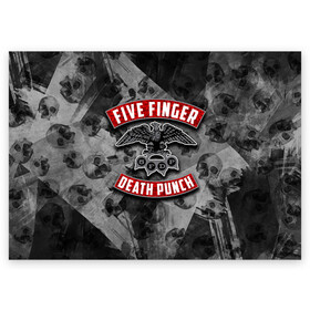 Поздравительная открытка с принтом Five Finger Death Punch в Петрозаводске, 100% бумага | плотность бумаги 280 г/м2, матовая, на обратной стороне линовка и место для марки
 | Тематика изображения на принте: 5fdp | death | ffdp | finger | five | five finger death punch | punch | грув метал