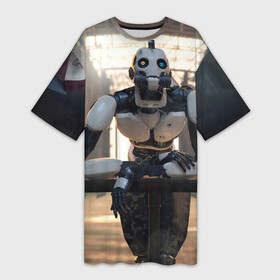 Платье-футболка 3D с принтом Любовь Смерть Роботы в Петрозаводске,  |  | death | icon | love | love death robots | netflix | robots | series | любовь | мультфильм | нетфликс | нэтфликс | роботы | сериал