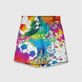 Детские спортивные шорты 3D с принтом Football Paints в Петрозаводске,  100% полиэстер
 | пояс оформлен широкой мягкой резинкой, ткань тянется
 | art | ball | football | paint | spray | texture | арт | брызги | краски | мяч | текстура | футбол