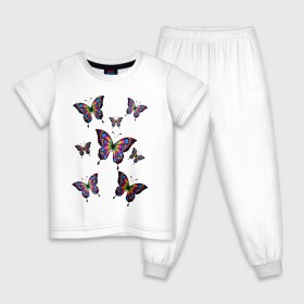 Детская пижама хлопок с принтом Бабочки в Петрозаводске, 100% хлопок |  брюки и футболка прямого кроя, без карманов, на брюках мягкая резинка на поясе и по низу штанин
 | Тематика изображения на принте: бабочка | весна | девушкам | красота | лето | мотылек | разноцветная бабочка | цветная