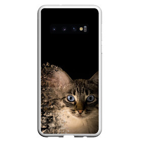 Чехол для Samsung Galaxy S10 с принтом Disintegrating Cat в Петрозаводске, Силикон | Область печати: задняя сторона чехла, без боковых панелей | Тематика изображения на принте: cat | азулес | атомный кот | голубоглазая кошка | голубоглазый кот | голубоглазый котик | кот | кот к | кот распадающийся на атомы | кот с голубыми глазами | котик | котэ | кошак | кошачий портрет