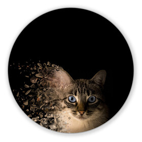 Коврик для мышки круглый с принтом Disintegrating Cat в Петрозаводске, резина и полиэстер | круглая форма, изображение наносится на всю лицевую часть | cat | азулес | атомный кот | голубоглазая кошка | голубоглазый кот | голубоглазый котик | кот | кот к | кот распадающийся на атомы | кот с голубыми глазами | котик | котэ | кошак | кошачий портрет
