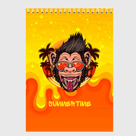 Скетчбук с принтом summertime обезьяна в Петрозаводске, 100% бумага
 | 48 листов, плотность листов — 100 г/м2, плотность картонной обложки — 250 г/м2. Листы скреплены сверху удобной пружинной спиралью | Тематика изображения на принте: monkey | summertime | брызги | краски | летняя | лето | обезьяна | пальмы | солнце
