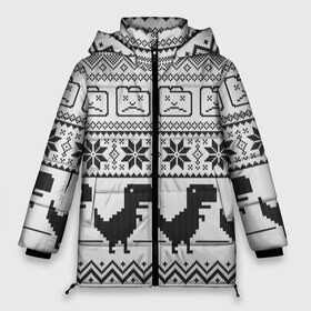 Женская зимняя куртка 3D с принтом Свитер с T-rexами в Петрозаводске, верх — 100% полиэстер; подкладка — 100% полиэстер; утеплитель — 100% полиэстер | длина ниже бедра, силуэт Оверсайз. Есть воротник-стойка, отстегивающийся капюшон и ветрозащитная планка. 

Боковые карманы с листочкой на кнопках и внутренний карман на молнии | game | t rex | арнамент | бабушке | бежит | браузер | внуку | вязаный | вязь | гугл | девушке | дед | дочке | женщине | игры | интернет | любим | маме | мужчине | п | папе | парню | пиксель | подарок | свитер