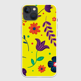 Чехол для iPhone 13 с принтом Цветочный микс в Петрозаводске,  |  | flowers | девушки | желтые | круги | лето | листья | природа | разноцветные | растения | ромашки | солнце | текстура | тропика | тюльпаны | узоры | цветочки | цветы