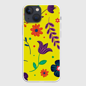 Чехол для iPhone 13 mini с принтом Цветочный микс в Петрозаводске,  |  | flowers | девушки | желтые | круги | лето | листья | природа | разноцветные | растения | ромашки | солнце | текстура | тропика | тюльпаны | узоры | цветочки | цветы