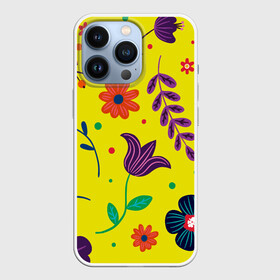 Чехол для iPhone 13 Pro с принтом Цветочный микс в Петрозаводске,  |  | Тематика изображения на принте: flowers | девушки | желтые | круги | лето | листья | природа | разноцветные | растения | ромашки | солнце | текстура | тропика | тюльпаны | узоры | цветочки | цветы