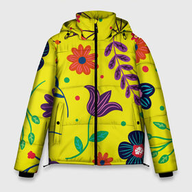 Мужская зимняя куртка 3D с принтом Цветочный микс в Петрозаводске, верх — 100% полиэстер; подкладка — 100% полиэстер; утеплитель — 100% полиэстер | длина ниже бедра, свободный силуэт Оверсайз. Есть воротник-стойка, отстегивающийся капюшон и ветрозащитная планка. 

Боковые карманы с листочкой на кнопках и внутренний карман на молнии. | flowers | девушки | желтые | круги | лето | листья | природа | разноцветные | растения | ромашки | солнце | текстура | тропика | тюльпаны | узоры | цветочки | цветы