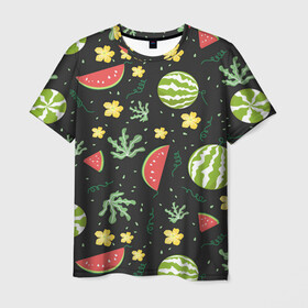Мужская футболка 3D с принтом Арбузики в Петрозаводске, 100% полиэфир | прямой крой, круглый вырез горловины, длина до линии бедер | vegan | watermelon | арбуз | арбузом | арбузы | ботва | веган | зеленое | косточки | костояка | лето | полоса | полосы | с