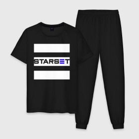 Мужская пижама хлопок с принтом Starset logo в Петрозаводске, 100% хлопок | брюки и футболка прямого кроя, без карманов, на брюках мягкая резинка на поясе и по низу штанин
 | logo | rock | starset | лого | рок | старсет