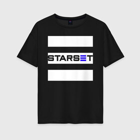 Женская футболка хлопок Oversize с принтом Starset logo в Петрозаводске, 100% хлопок | свободный крой, круглый ворот, спущенный рукав, длина до линии бедер
 | logo | rock | starset | лого | рок | старсет