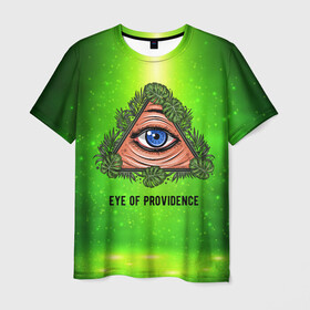 Мужская футболка 3D с принтом Всевидящее око в Петрозаводске, 100% полиэфир | прямой крой, круглый вырез горловины, длина до линии бедер | всевидящее око | глаз | за тобой наблюдают | заговор | зрачок | креатив | листва | листья | масон | масоны | наблюдение | сговор | треугольник