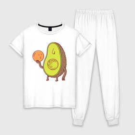 Женская пижама хлопок с принтом Авокадо в Петрозаводске, 100% хлопок | брюки и футболка прямого кроя, без карманов, на брюках мягкая резинка на поясе и по низу штанин | avocado | vegan | vegetarian | авокадо | веган | вегетарианство