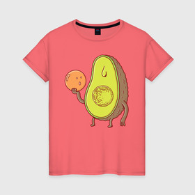 Женская футболка хлопок с принтом Авокадо в Петрозаводске, 100% хлопок | прямой крой, круглый вырез горловины, длина до линии бедер, слегка спущенное плечо | avocado | vegan | vegetarian | авокадо | веган | вегетарианство