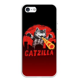 Чехол для iPhone 5/5S матовый с принтом CATZILLA в Петрозаводске, Силикон | Область печати: задняя сторона чехла, без боковых панелей | Тематика изображения на принте: catzilla | годзилла | кот | котик | кошка | кэтзилла | мимими | прикол | прикольная