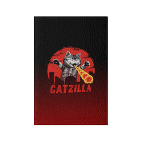 Обложка для паспорта матовая кожа с принтом CATZILLA в Петрозаводске, натуральная матовая кожа | размер 19,3 х 13,7 см; прозрачные пластиковые крепления | Тематика изображения на принте: catzilla | годзилла | кот | котик | кошка | кэтзилла | мимими | прикол | прикольная