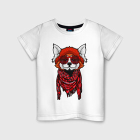 Детская футболка хлопок с принтом Красная панда в Петрозаводске, 100% хлопок | круглый вырез горловины, полуприлегающий силуэт, длина до линии бедер | cool | cute | fashion | panda | red | в очках | забавная | красная | крутая | милая | модная | очки | панда | пандарен | пандочка | пандочки | панды | смешная | солнечные очки | улыбается
