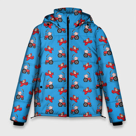 Мужская зимняя куртка 3D с принтом Поросенок Пётр в Петрозаводске, верх — 100% полиэстер; подкладка — 100% полиэстер; утеплитель — 100% полиэстер | длина ниже бедра, свободный силуэт Оверсайз. Есть воротник-стойка, отстегивающийся капюшон и ветрозащитная планка. 

Боковые карманы с листочкой на кнопках и внутренний карман на молнии. | Тематика изображения на принте: pig | plane | pyotr | tractor | пётр | поросёнок | самолет | трактор