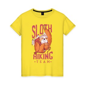 Женская футболка хлопок с принтом Ленивец в Петрозаводске, 100% хлопок | прямой крой, круглый вырез горловины, длина до линии бедер, слегка спущенное плечо | camping | hiking | outdoor | sloth | кемпинг | ленивец | ленивцы
