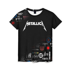 Женская футболка 3D с принтом Metallica в Петрозаводске, 100% полиэфир ( синтетическое хлопкоподобное полотно) | прямой крой, круглый вырез горловины, длина до линии бедер | james alan hetfield | джеймс хетфилд | кирк хэмметт | ларс ульрих | металлика | музыка | роберт трухильо | трэш метал | хеви метал