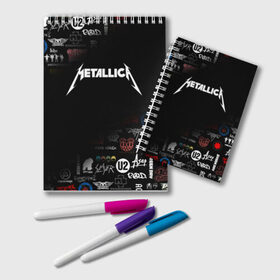 Блокнот с принтом Metallica в Петрозаводске, 100% бумага | 48 листов, плотность листов — 60 г/м2, плотность картонной обложки — 250 г/м2. Листы скреплены удобной пружинной спиралью. Цвет линий — светло-серый
 | Тематика изображения на принте: james alan hetfield | джеймс хетфилд | кирк хэмметт | ларс ульрих | металлика | музыка | роберт трухильо | трэш метал | хеви метал