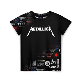 Детская футболка 3D с принтом Metallica в Петрозаводске, 100% гипоаллергенный полиэфир | прямой крой, круглый вырез горловины, длина до линии бедер, чуть спущенное плечо, ткань немного тянется | Тематика изображения на принте: james alan hetfield | джеймс хетфилд | кирк хэмметт | ларс ульрих | металлика | музыка | роберт трухильо | трэш метал | хеви метал