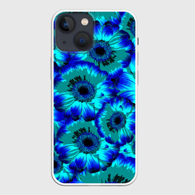 Чехол для iPhone 13 mini с принтом Голубые хризантемы в Петрозаводске,  |  | 8 марта | голубые хризантемы | голубые цветы | хризантемы | цветы
