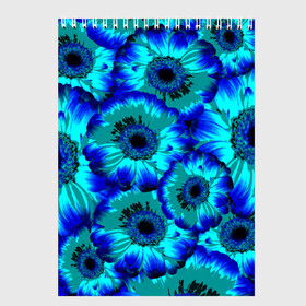 Скетчбук с принтом Голубые хризантемы в Петрозаводске, 100% бумага
 | 48 листов, плотность листов — 100 г/м2, плотность картонной обложки — 250 г/м2. Листы скреплены сверху удобной пружинной спиралью | Тематика изображения на принте: 8 марта | голубые хризантемы | голубые цветы | хризантемы | цветы