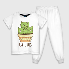 Детская пижама хлопок с принтом Catctus в Петрозаводске, 100% хлопок |  брюки и футболка прямого кроя, без карманов, на брюках мягкая резинка на поясе и по низу штанин
 | Тематика изображения на принте: art | cactus | cats | kittens | pot | арт | горшок | кактус | коты | котята | кошки