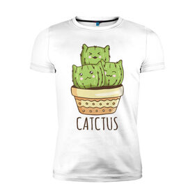 Мужская футболка хлопок Slim с принтом Catctus в Петрозаводске, 92% хлопок, 8% лайкра | приталенный силуэт, круглый вырез ворота, длина до линии бедра, короткий рукав | art | cactus | cats | kittens | pot | арт | горшок | кактус | коты | котята | кошки