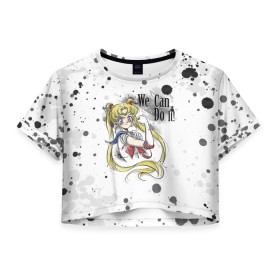 Женская футболка Crop-top 3D с принтом Sailor Moon. We can do it! в Петрозаводске, 100% полиэстер | круглая горловина, длина футболки до линии талии, рукава с отворотами | ami | girl | mizuno | moon | sailor | tsukino | usagi | ами | банни | волшебница | девушка | малышка | махо сёдзё | мидзуно | минако | мун | рэй | сейлор | усаги | хино | цукино | чибиуса
