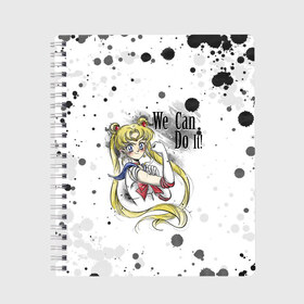 Тетрадь с принтом Sailor Moon We can do it! в Петрозаводске, 100% бумага | 48 листов, плотность листов — 60 г/м2, плотность картонной обложки — 250 г/м2. Листы скреплены сбоку удобной пружинной спиралью. Уголки страниц и обложки скругленные. Цвет линий — светло-серый
 | ami | girl | mizuno | moon | sailor | tsukino | usagi | ами | банни | волшебница | девушка | малышка | махо сёдзё | мидзуно | минако | мун | рэй | сейлор | усаги | хино | цукино | чибиуса