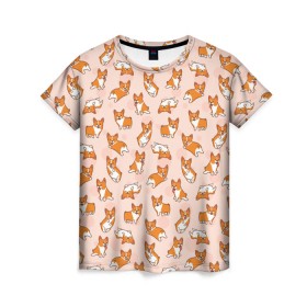 Женская футболка 3D с принтом Корги в Петрозаводске, 100% полиэфир ( синтетическое хлопкоподобное полотно) | прямой крой, круглый вырез горловины, длина до линии бедер | art | corgi | dog | арт | корги | паттерн | собака