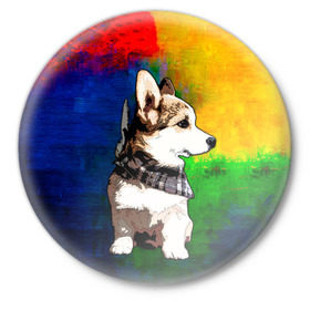 Значок с принтом Корги в Петрозаводске,  металл | круглая форма, металлическая застежка в виде булавки | art | corgi | dog | арт | корги | собака