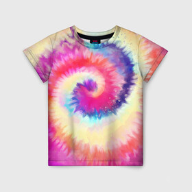 Детская футболка 3D с принтом Tie Dye vortex в Петрозаводске, 100% гипоаллергенный полиэфир | прямой крой, круглый вырез горловины, длина до линии бедер, чуть спущенное плечо, ткань немного тянется | Тематика изображения на принте: art | hype | maelstrom | swirl | tie dye | trend | vortex | акварель | акрил | арт | буйство | вихрь | дизайн | завихрение | краски | красок | тай дай | торнадо | тренд | трендовая | хайповая