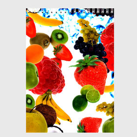 Скетчбук с принтом фрукты в Петрозаводске, 100% бумага
 | 48 листов, плотность листов — 100 г/м2, плотность картонной обложки — 250 г/м2. Листы скреплены сверху удобной пружинной спиралью | Тематика изображения на принте: doodling | pattern | textures | tiles | банан | дудлинг | овощи | паттерны | скатерть | тайлы | текстуры | фон | фрукты