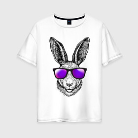 Женская футболка хлопок Oversize с принтом Клевый заяц в Петрозаводске, 100% хлопок | свободный крой, круглый ворот, спущенный рукав, длина до линии бедер
 | заяц | заяц в очках | крутой | кул | солнечные очки