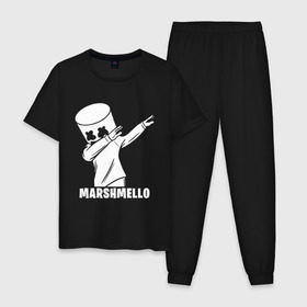 Мужская пижама хлопок с принтом MARSHMELLO в Петрозаводске, 100% хлопок | брюки и футболка прямого кроя, без карманов, на брюках мягкая резинка на поясе и по низу штанин
 | america | dj | marshmello | smile | usa | америка | маршмелло | смайл | сша